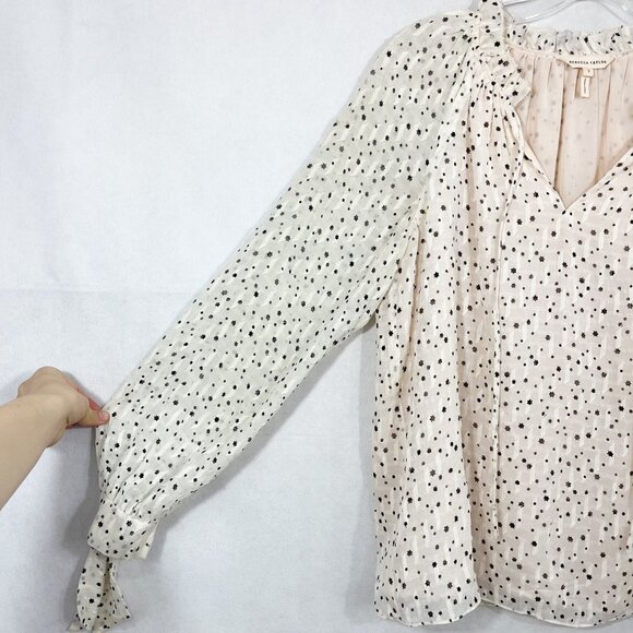 Rebecca Taylor Ivory & Black Star Print Long Sleeve Blouse Silk - Women's Size 2 - Picture 3 of 7